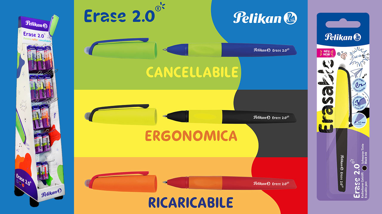 Pelikan Erase 2.0, Penna Cancellabile Ergonomica Roller, Blu, per  Destrimani e Mancini, Punta M, Refill Blu Incluso